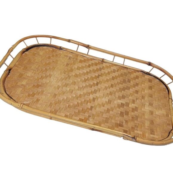 Rattan Bamboo Tan Woven Tray Size 18.5 x 13 Inches - Picture 1 of 7